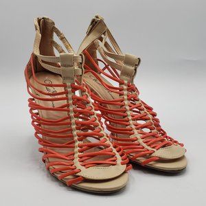 Wild Rose Heels Womens Size 7 Strappy Caged Coral Open Toe Zip Back Fashion